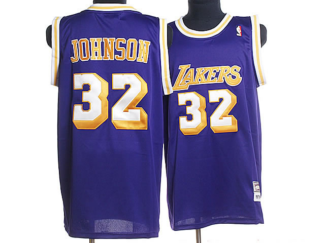NBA Los Angeles Lakers 32 Magic Johnson Authentic Purple Throwback Jersey